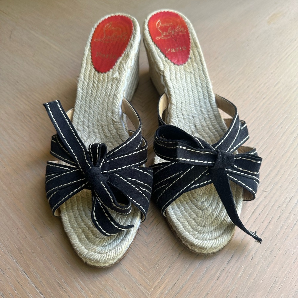 Christian Louboutin Black Espadrille Sandals with Bow